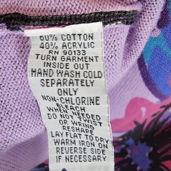 Bob Mackie Wearable Art Cardigan Womens XS Purple Floral 3/4 Sleeve Cotton Blend - Picture 4 of 6